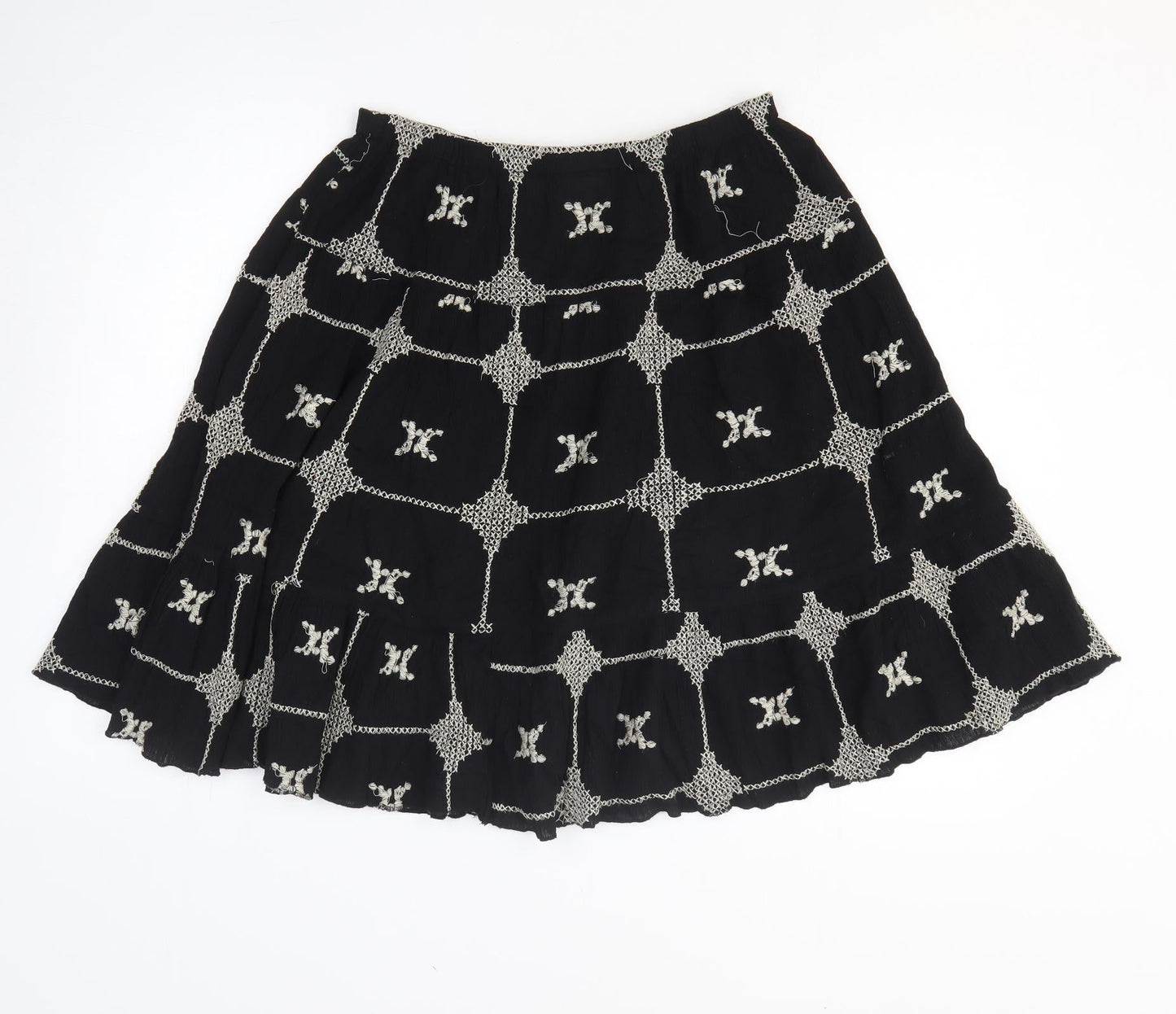 Wallis Womens Black Geometric Cotton A-Line Skirt Size M