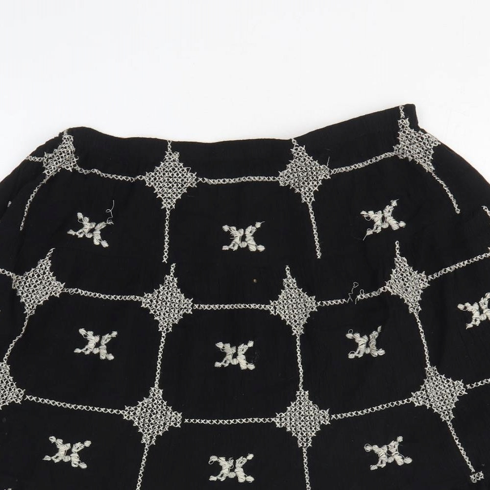 Wallis Womens Black Geometric Cotton A-Line Skirt Size M
