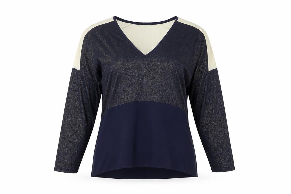 Zara Womens Blue Colourblock Polyester Basic T-Shirt Size S V-Neck