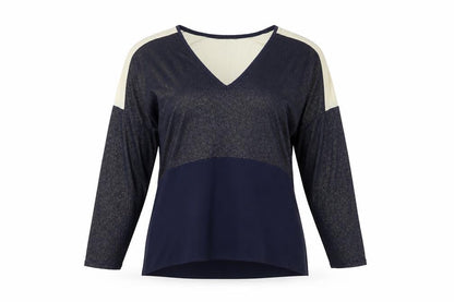 Zara Womens Blue Colourblock Polyester Basic T-Shirt Size S V-Neck