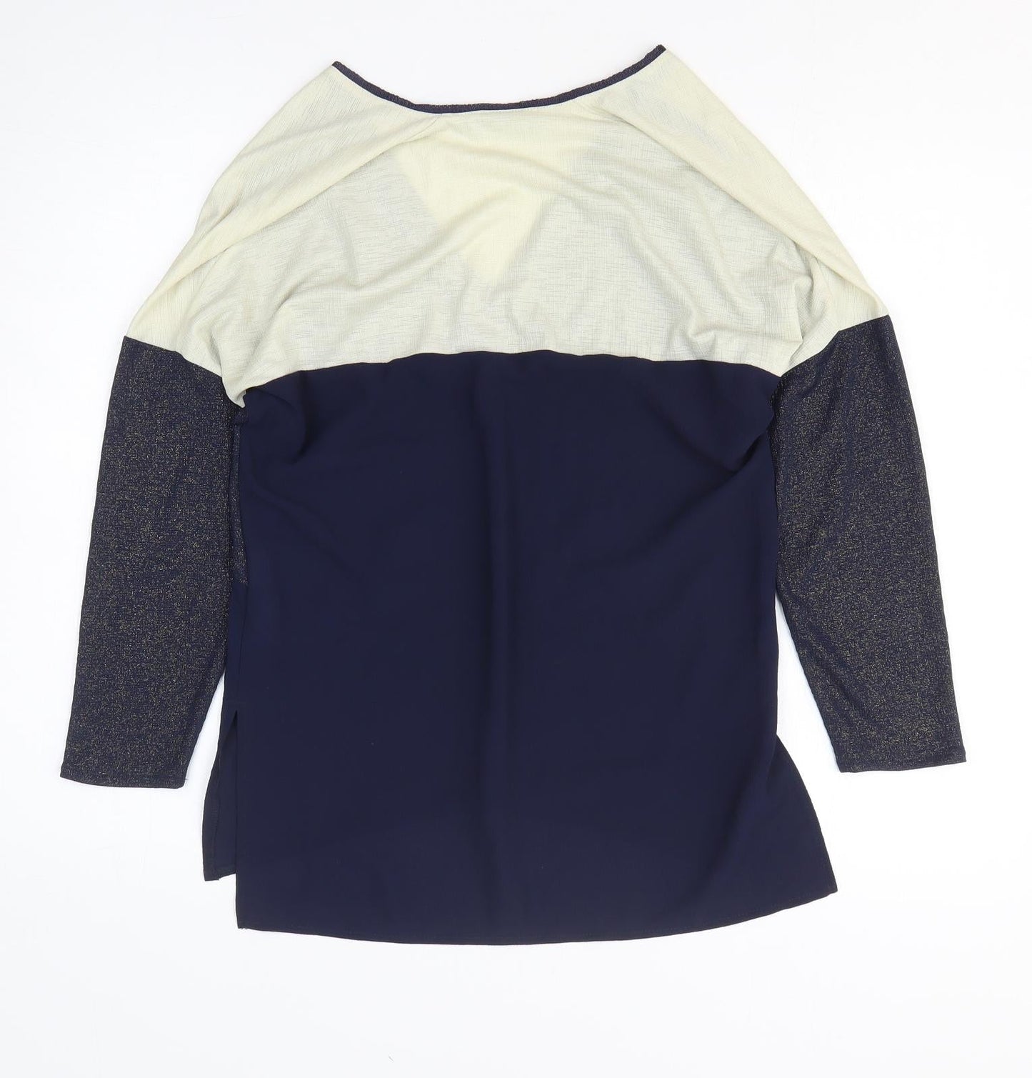 Zara Womens Blue Colourblock Polyester Basic T-Shirt Size S V-Neck