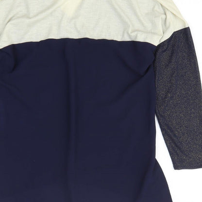 Zara Womens Blue Colourblock Polyester Basic T-Shirt Size S V-Neck