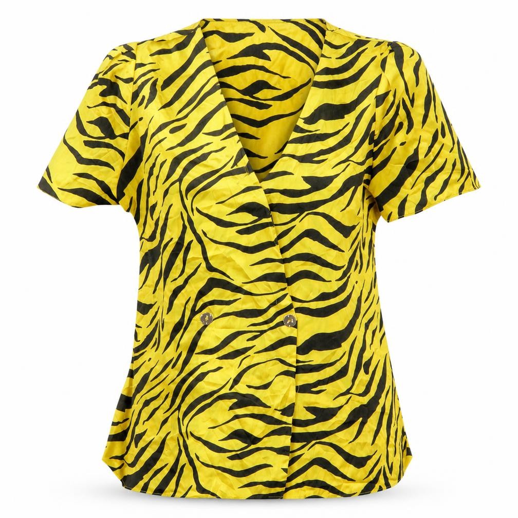 River Island Womens Yellow Animal Print Polyester Basic Button-Up Size 10 V-Neck