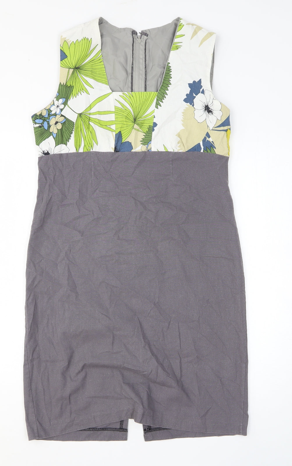 Preworn Womens Grey Floral Polyester Tank Dress Size M Square Neck Pullover