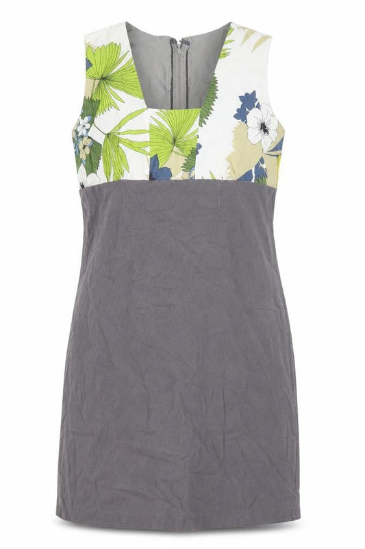 Womens Grey Floral Polyester Tank Dress Size M Square Neck Pullover
