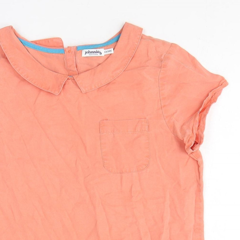Johnnie B Girls Orange Cotton Basic T-Shirt Size 13-14 Years Collared Pullover