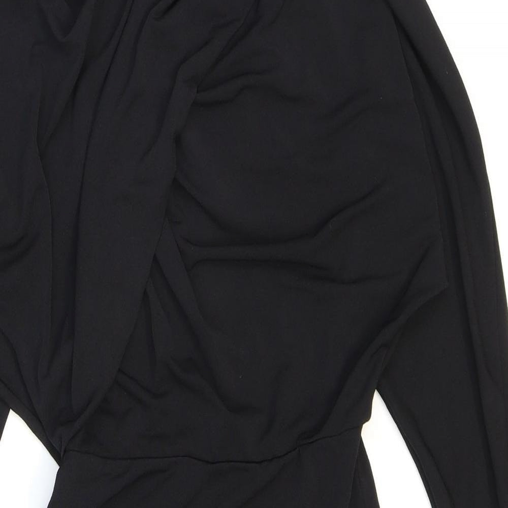 H&M Womens Black Polyester Bodycon Size XS High Neck Pullover - Knot Detail