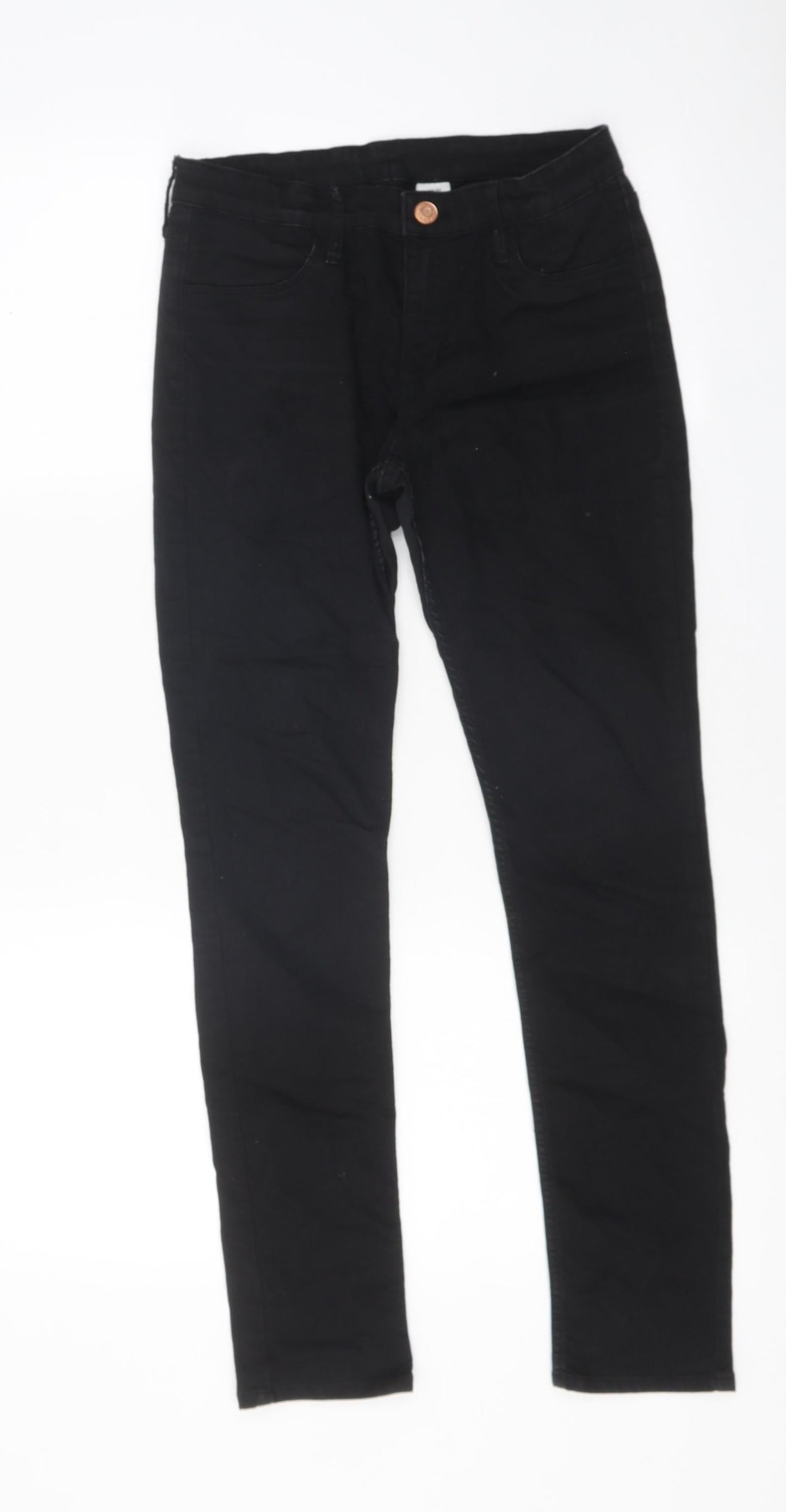 H&M Womens Black Acetate Skinny Jeans Size 12 L25 in Regular Zip