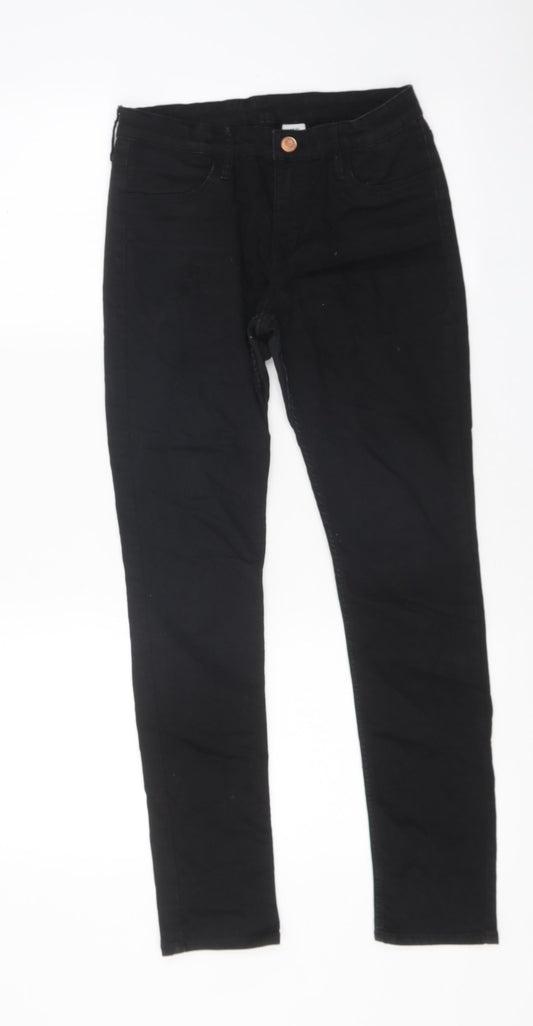 H&M Womens Black Acetate Skinny Jeans Size 12 L25 in Regular Zip