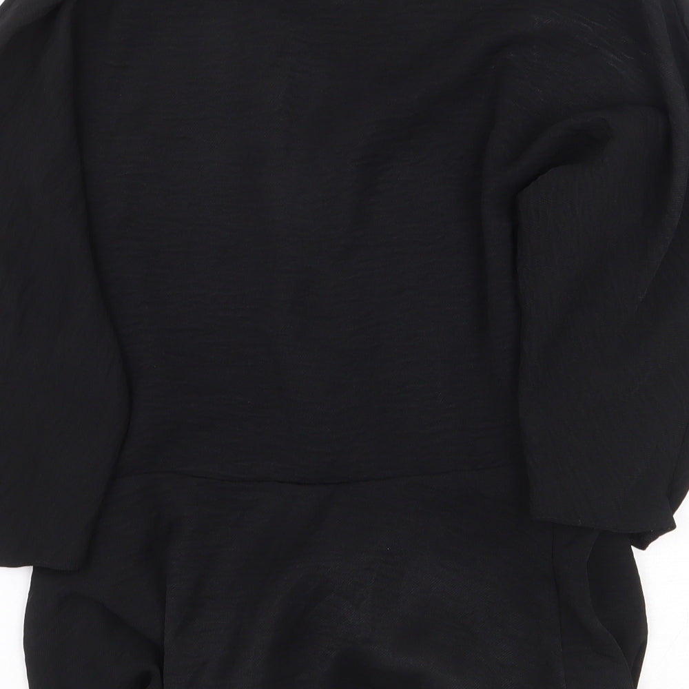 Primark Womens Black Polyester Basic Button-Up Size 8 V-Neck