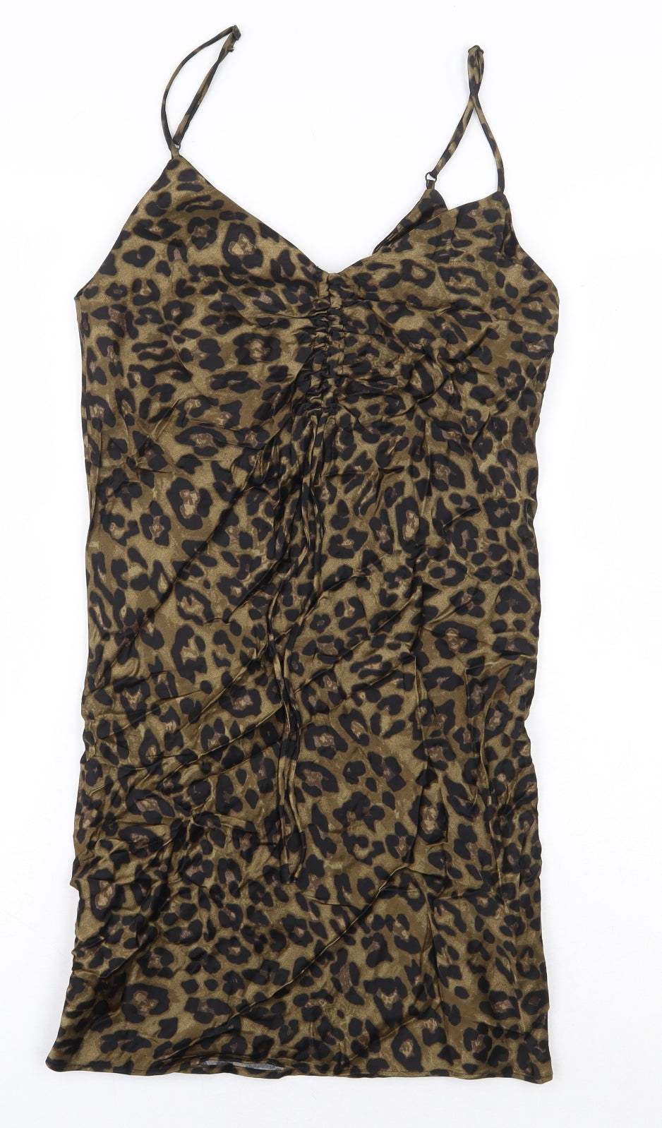 Zara Womens Beige Animal Print Viscose Mini Size XS V-Neck Pullover