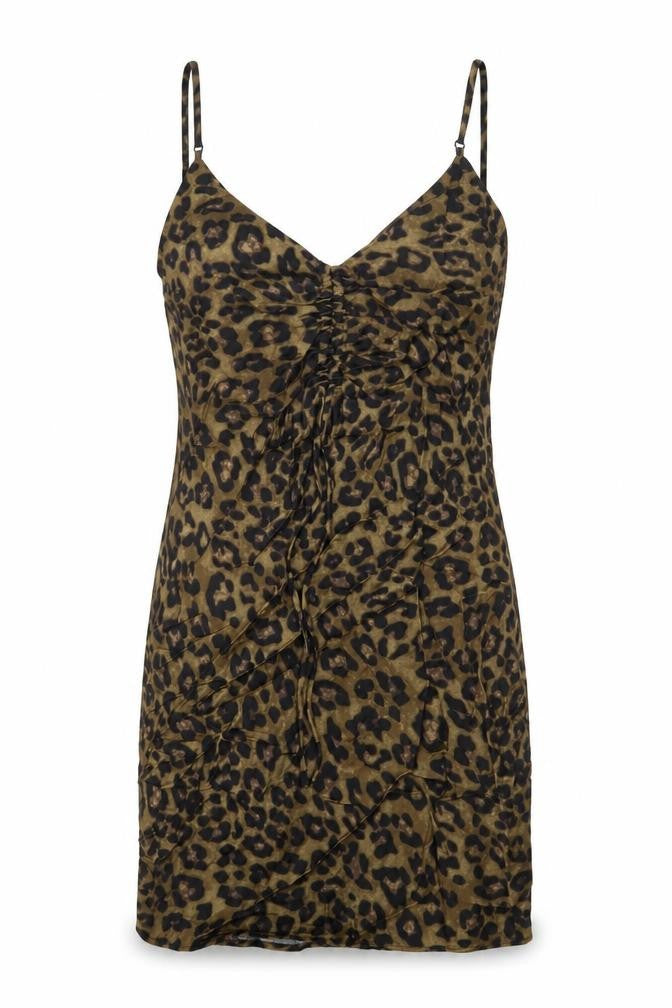 Zara Womens Beige Animal Print Viscose Mini Size XS V-Neck Pullover