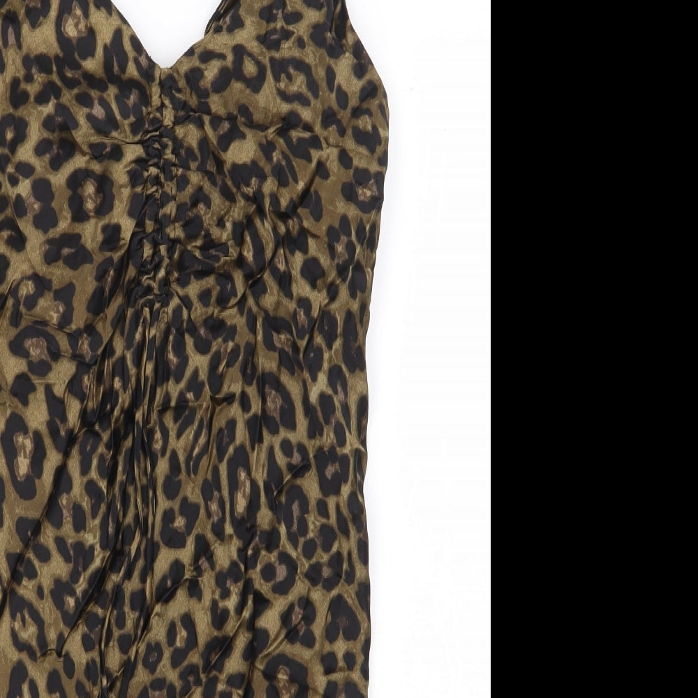 Zara Womens Beige Animal Print Viscose Mini Size XS V-Neck Pullover