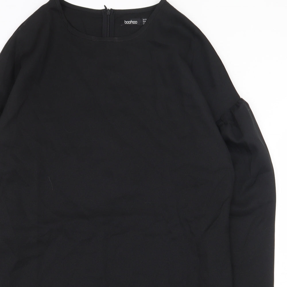 Boohoo Womens Black Polyester A-Line Size 12 Boat Neck Zip