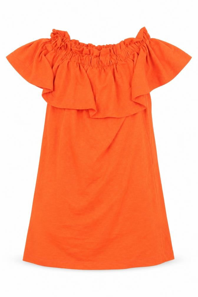 H&M Womens Orange Cotton Mini Size S Off the Shoulder Pullover