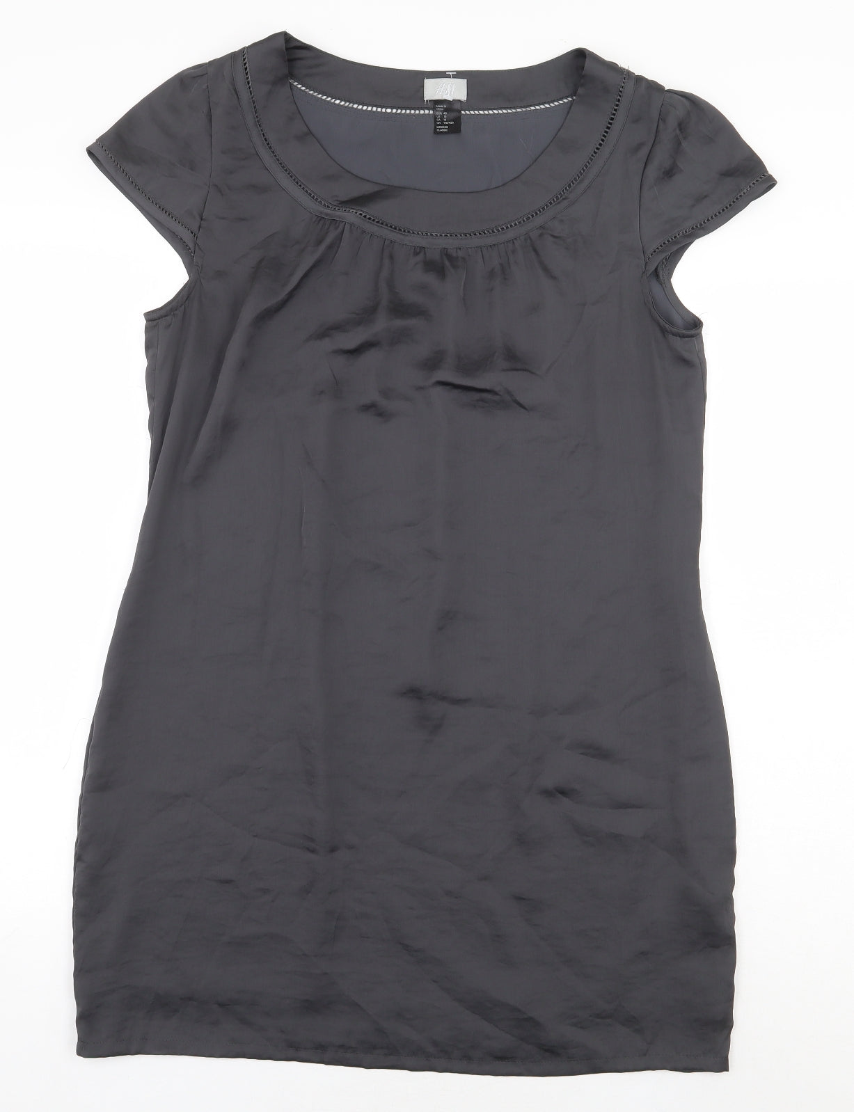 H&M Womens Grey Polyester Basic Blouse Size 12 Boat Neck