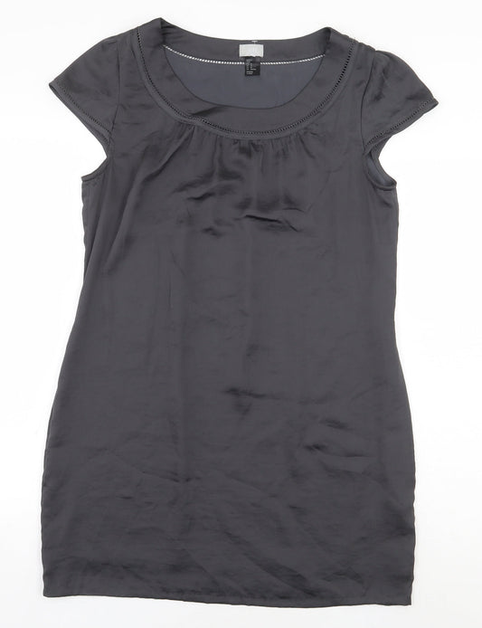 H&M Womens Grey Polyester Basic Blouse Size 12 Boat Neck