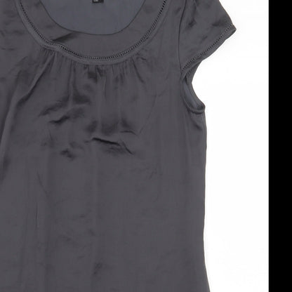 H&M Womens Grey Polyester Basic Blouse Size 12 Boat Neck