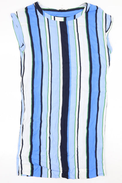 Next Womens Blue Striped Viscose Sheath Size 8 Boat Neck Pullover