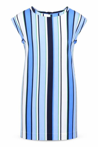 Next Womens Blue Striped Viscose Sheath Size 8 Boat Neck Pullover