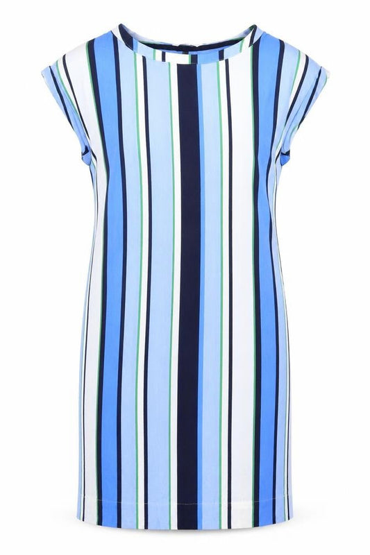 Next Womens Blue Striped Viscose Sheath Size 8 Boat Neck Pullover