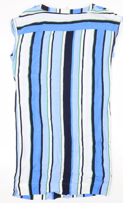 Next Womens Blue Striped Viscose Sheath Size 8 Boat Neck Pullover