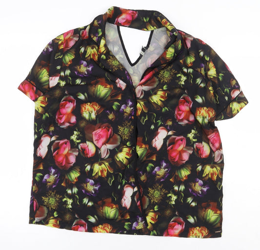 Julien Macdonald Womens Multicoloured Floral Polyester Basic Button-Up Size 14 Collared