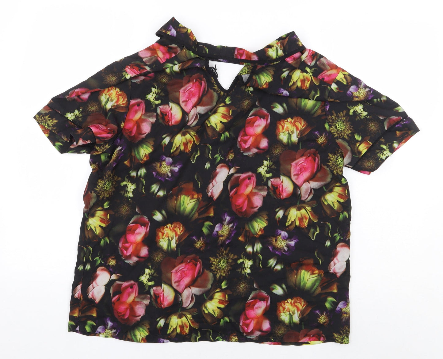 Julien Macdonald Womens Multicoloured Floral Polyester Basic Button-Up Size 14 Collared