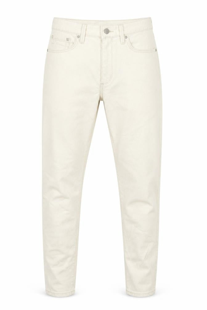 Marks & Spencer Mens Ivory Cotton Tapered Jeans Size 30 in L31 in Regular Zip