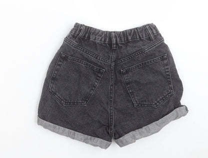 Pull&Bear Womens Black Cotton Boyfriend Shorts Size 4 Regular Button