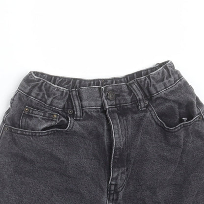 Pull&Bear Womens Black Cotton Boyfriend Shorts Size 4 Regular Button