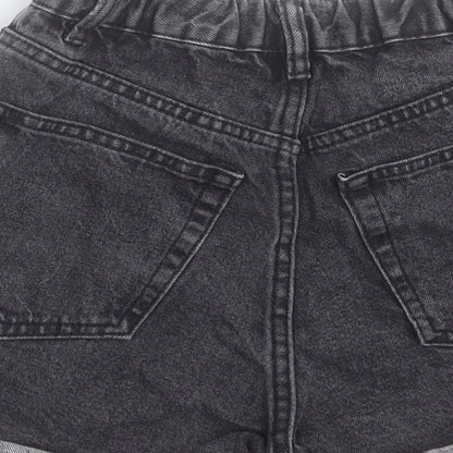 Pull&Bear Womens Black Cotton Boyfriend Shorts Size 4 Regular Button