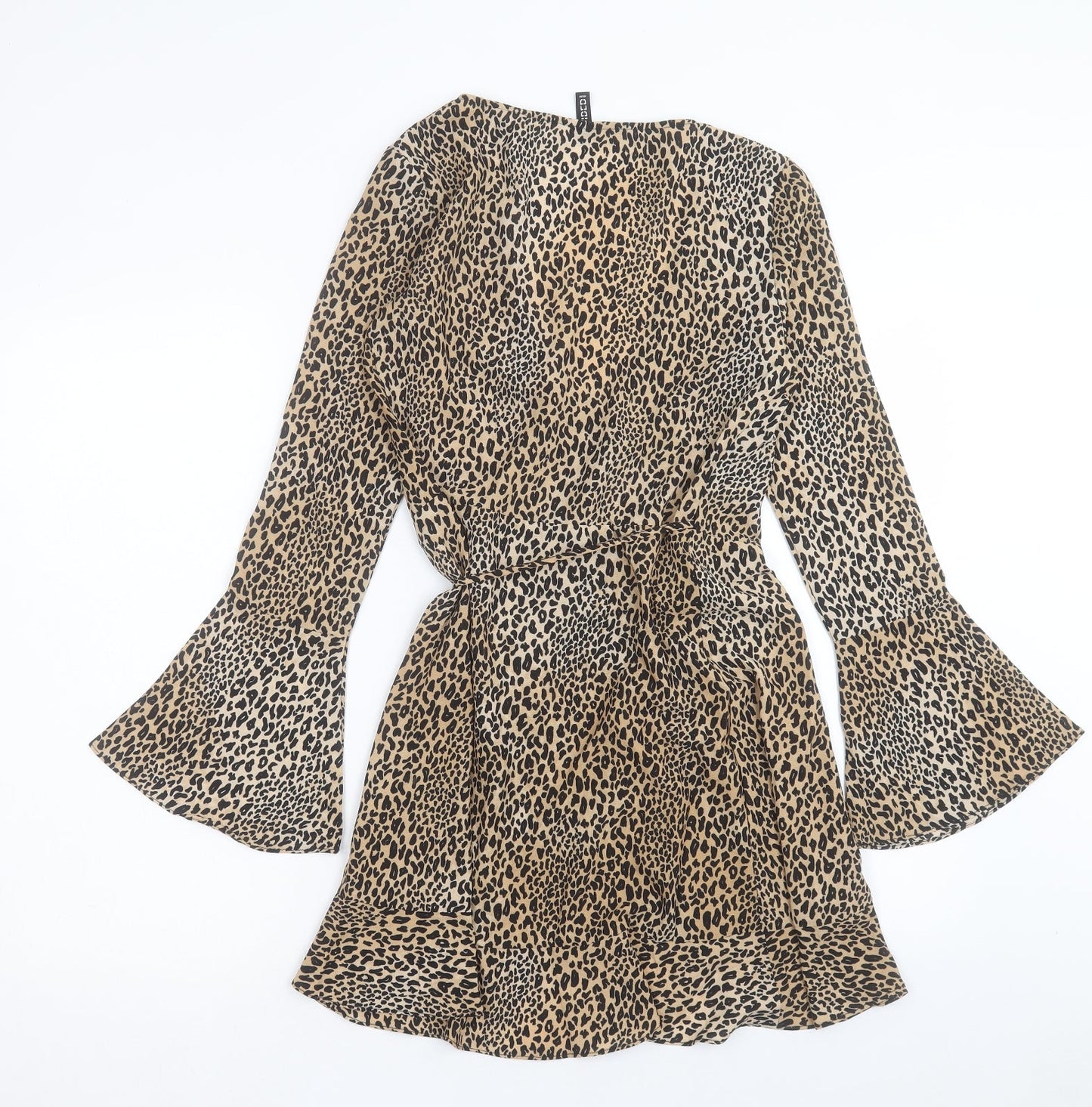 H&M Womens Brown Animal Print Polyester Wrap Dress Size 6 V-Neck Tie - Leopard Print