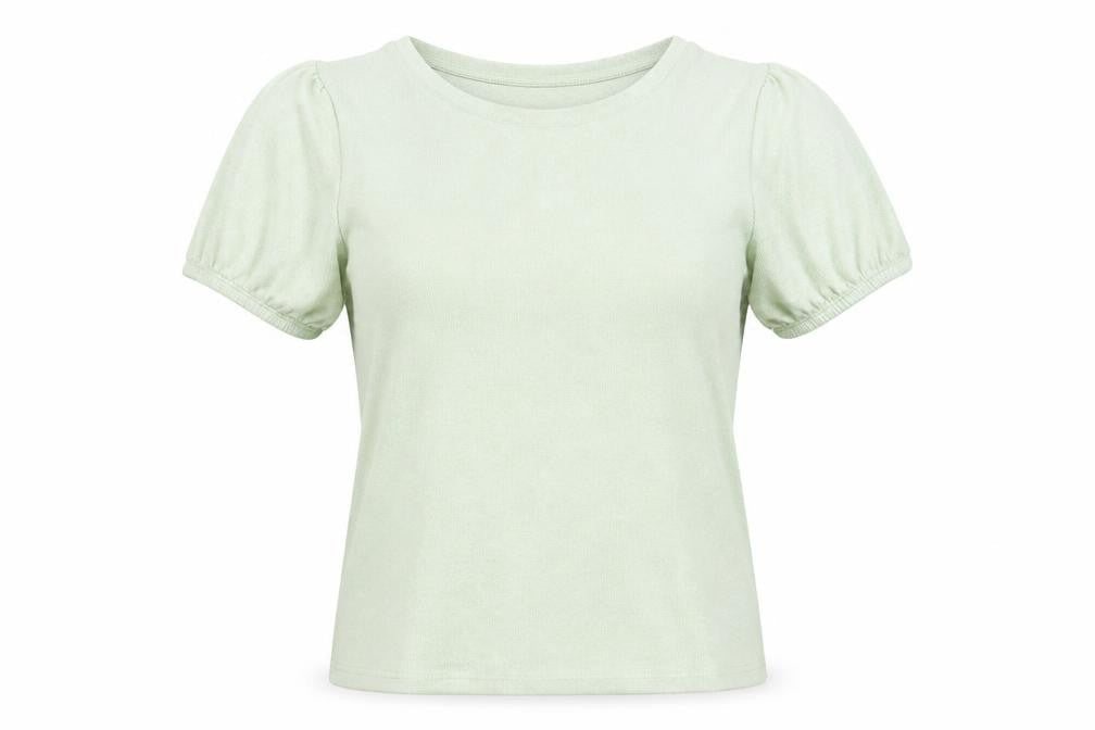 M&Co Womens Green Polyester Basic T-Shirt Size 14 Crew Neck - Balloon Sleeve