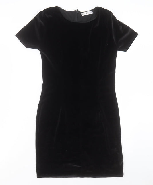 Rare London Womens Black Polyester Shift Size 10 Crew Neck Zip