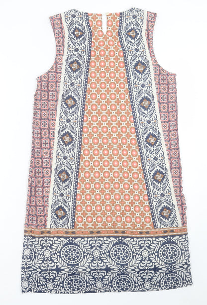 Only Womens Multicoloured Geometric Polyester A-Line Size 8 Crew Neck Button