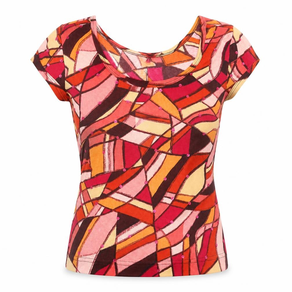 Suchita Womens Multicoloured Geometric Cotton Basic T-Shirt Size S Boat Neck