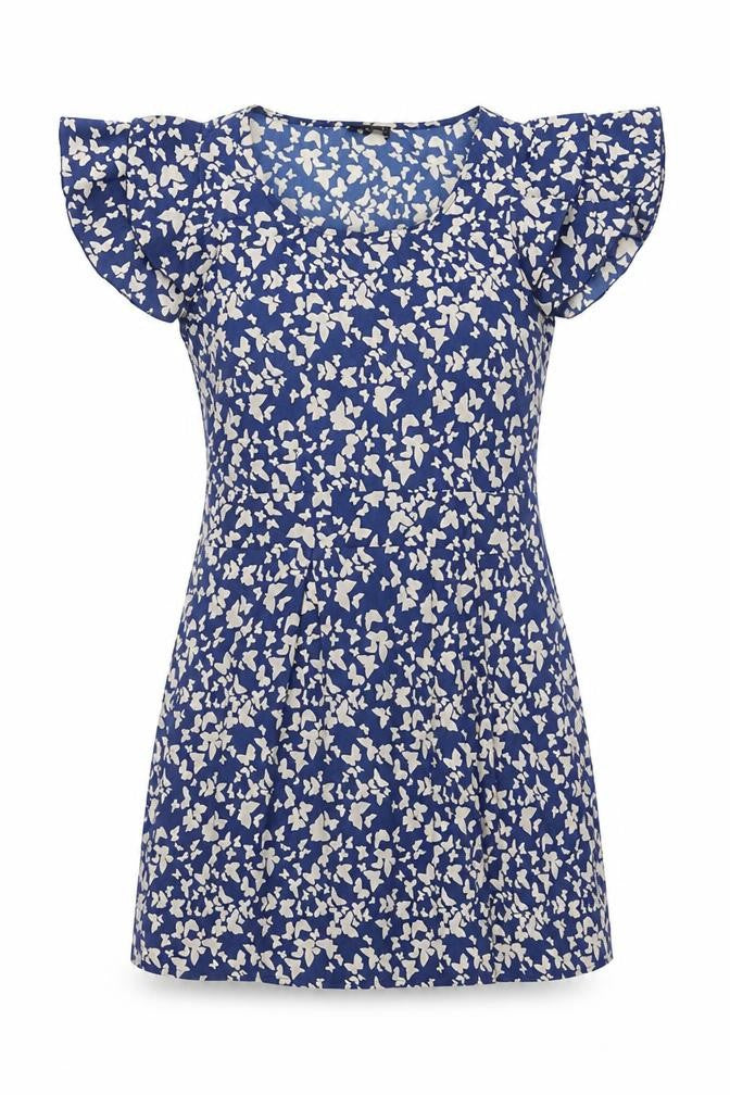 VERO MODA Womens Blue Geometric Polyester A-Line Size 10 Crew Neck Pullover - Butterfly Print