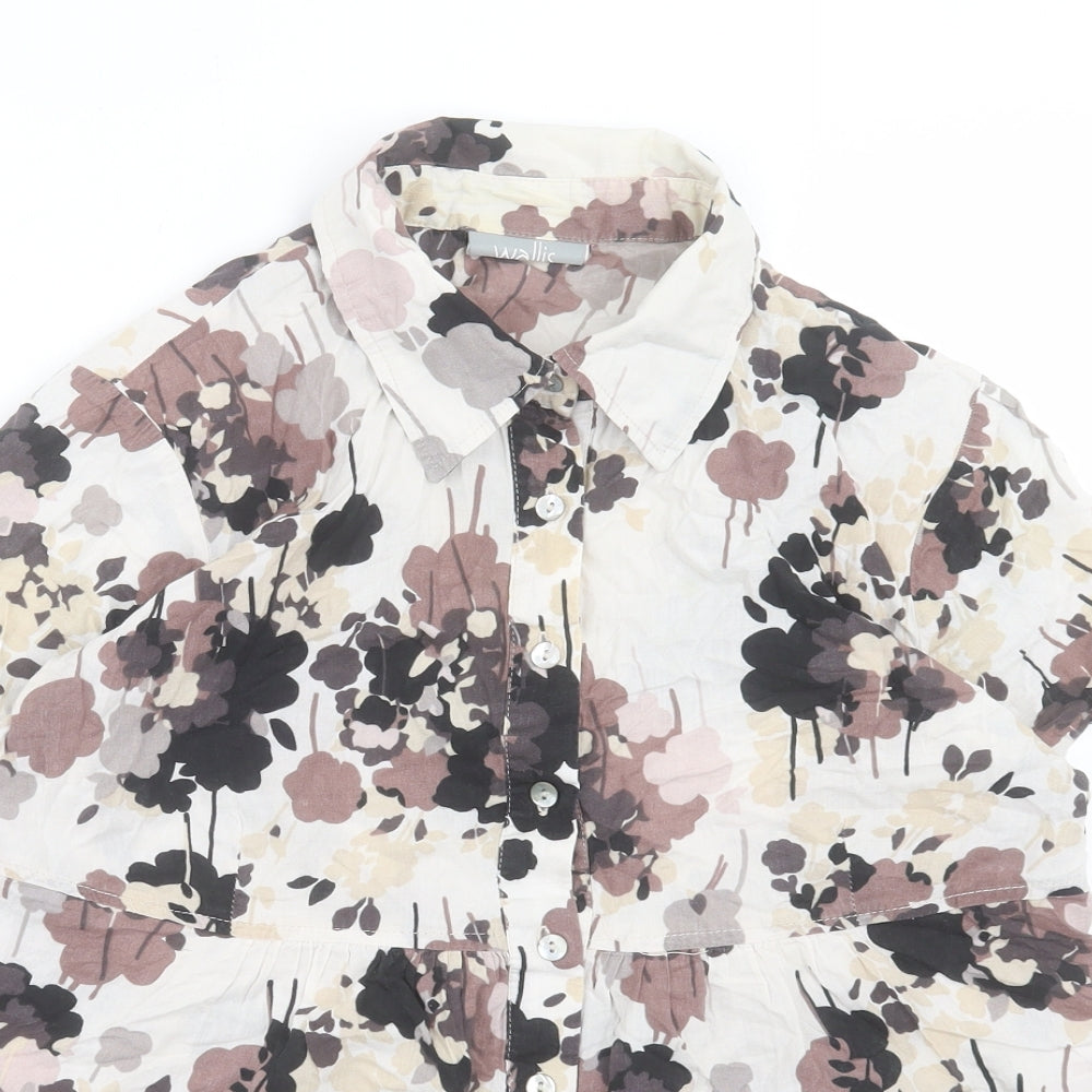 Wallis Womens Brown Geometric Cotton Basic Button-Up Size 14 Collared