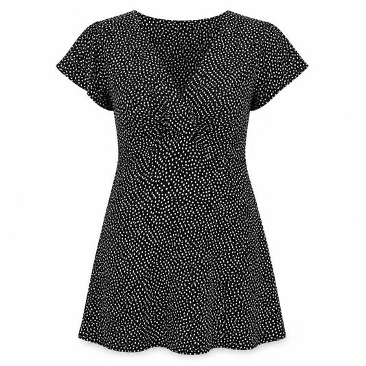 Marks & Spencer Womens Black Polka Dot Viscose Skater Dress Size 8 V-Neck Pullover