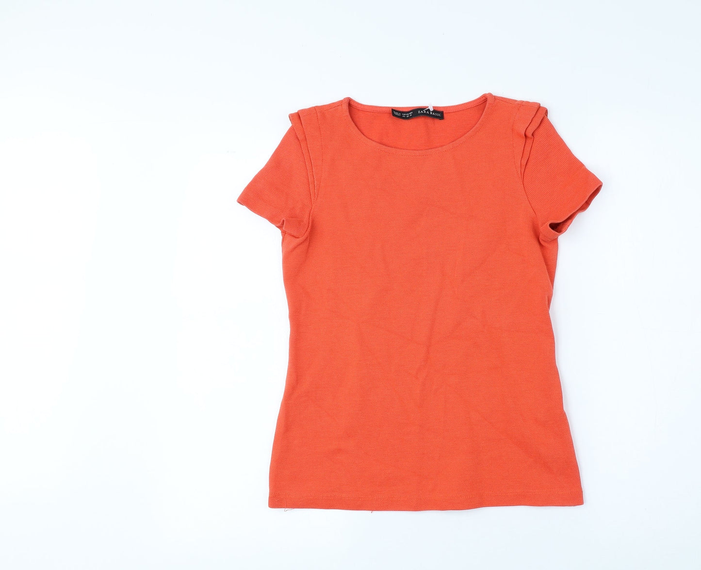 Zara Womens Orange Cotton Basic Blouse Size XS Crew Neck