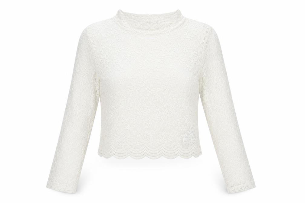 Divided Womens White Floral Polyamide Blouse Size M Roll Neck - See through