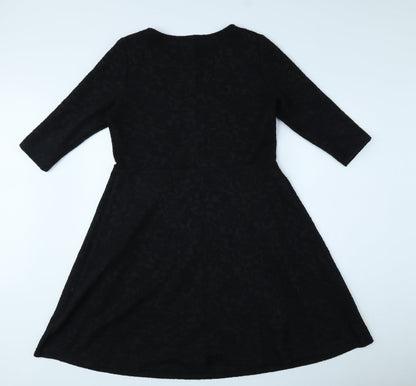 Tu Womens Black Floral Polyester A-Line Size 6 Round Neck Pullover