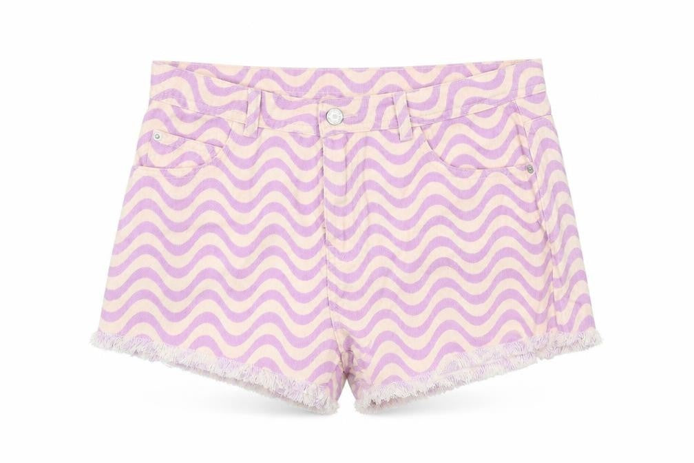 Marks & Spencer Girls Purple Geometric Cotton Mom Shorts Size 14-15 Years Regular Zip