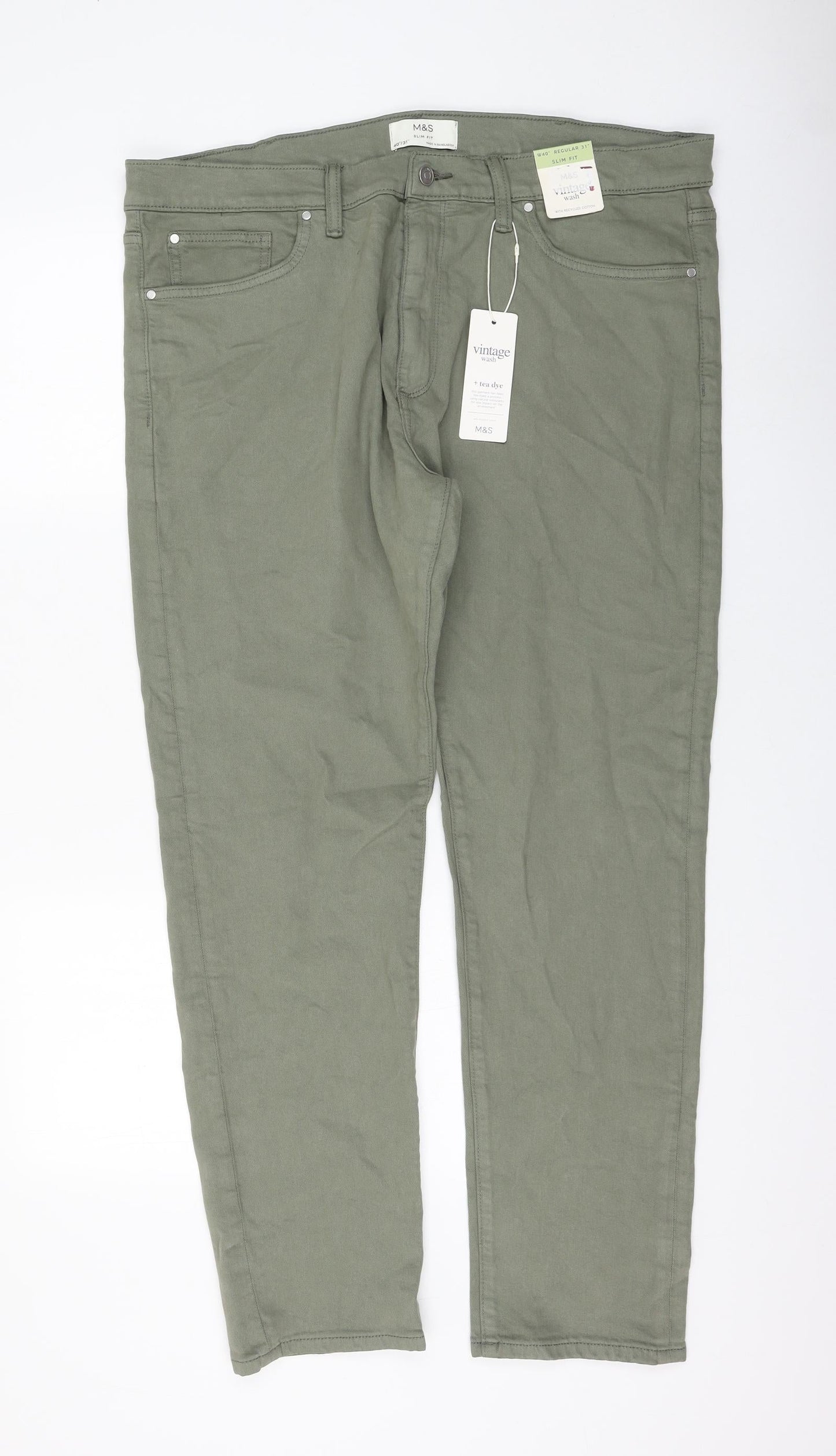 Marks and Spencer Womens Green Cotton Skinny Jeans Size 40 in L31 in Regular Zip