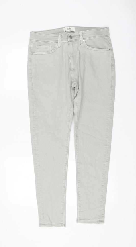 Marks and Spencer Womens Grey Cotton Skinny Jeans Size 32 in L31 in Regular Zip