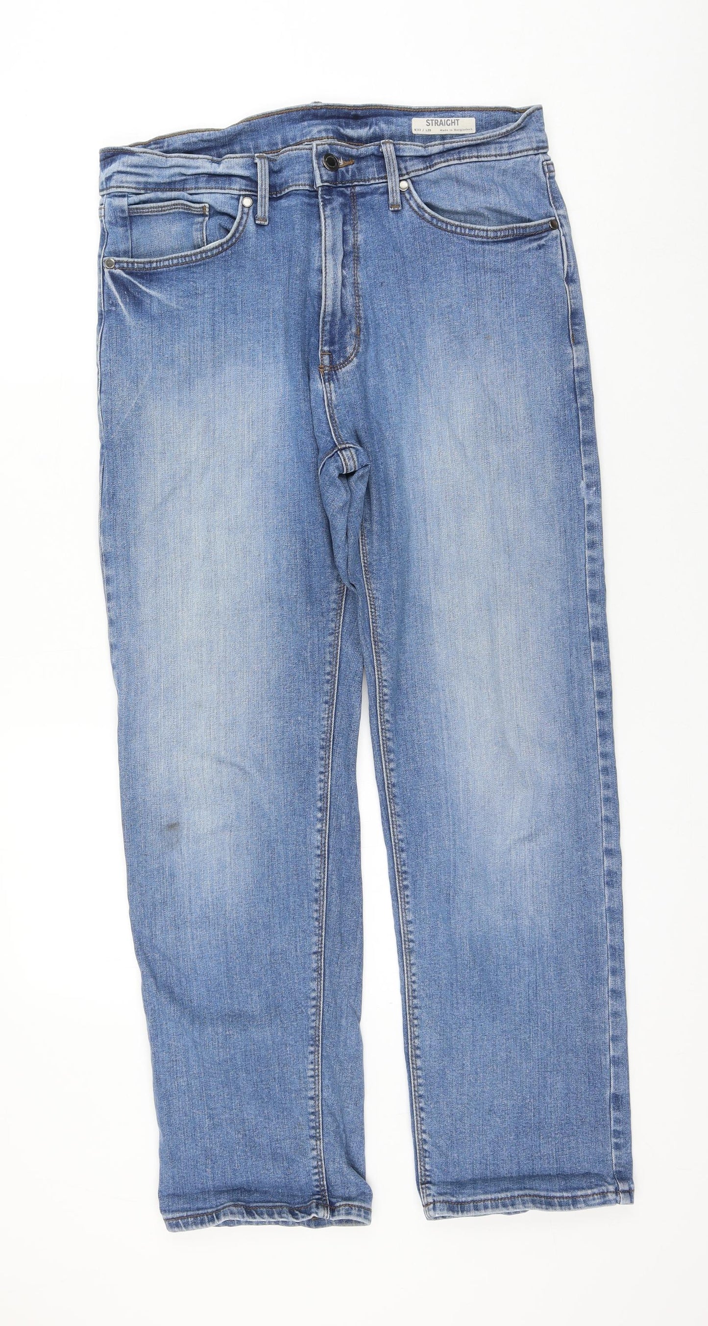 Marks and Spencer Womens Blue Cotton Straight Jeans Size 32 in L29 in Regular Zip