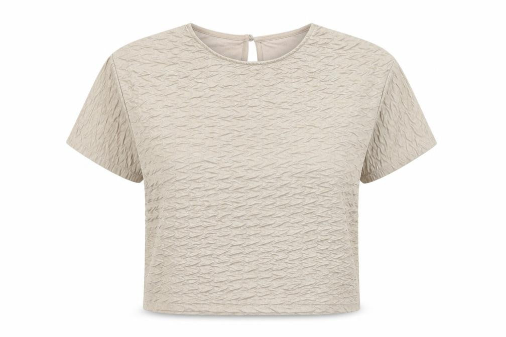 Great Plains Womens Beige Polyester Basic T-Shirt Size XS Round Neck - Textured