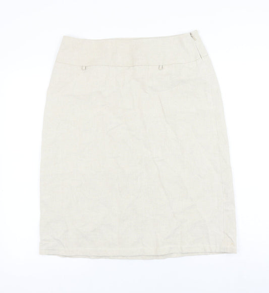 Fake London Womens Beige Linen A-Line Skirt Size L Zip