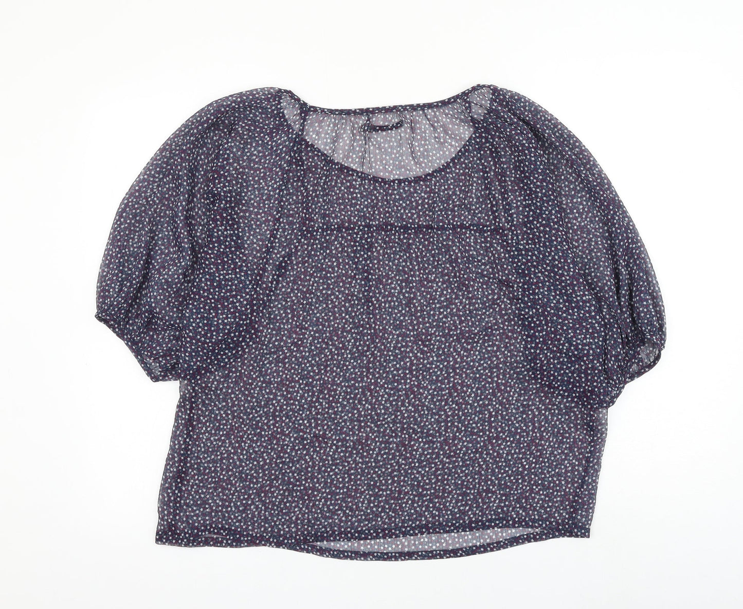 Soaked in Luxury Womens Blue Geometric Polyester Basic Blouse Size M Boat Neck - Star